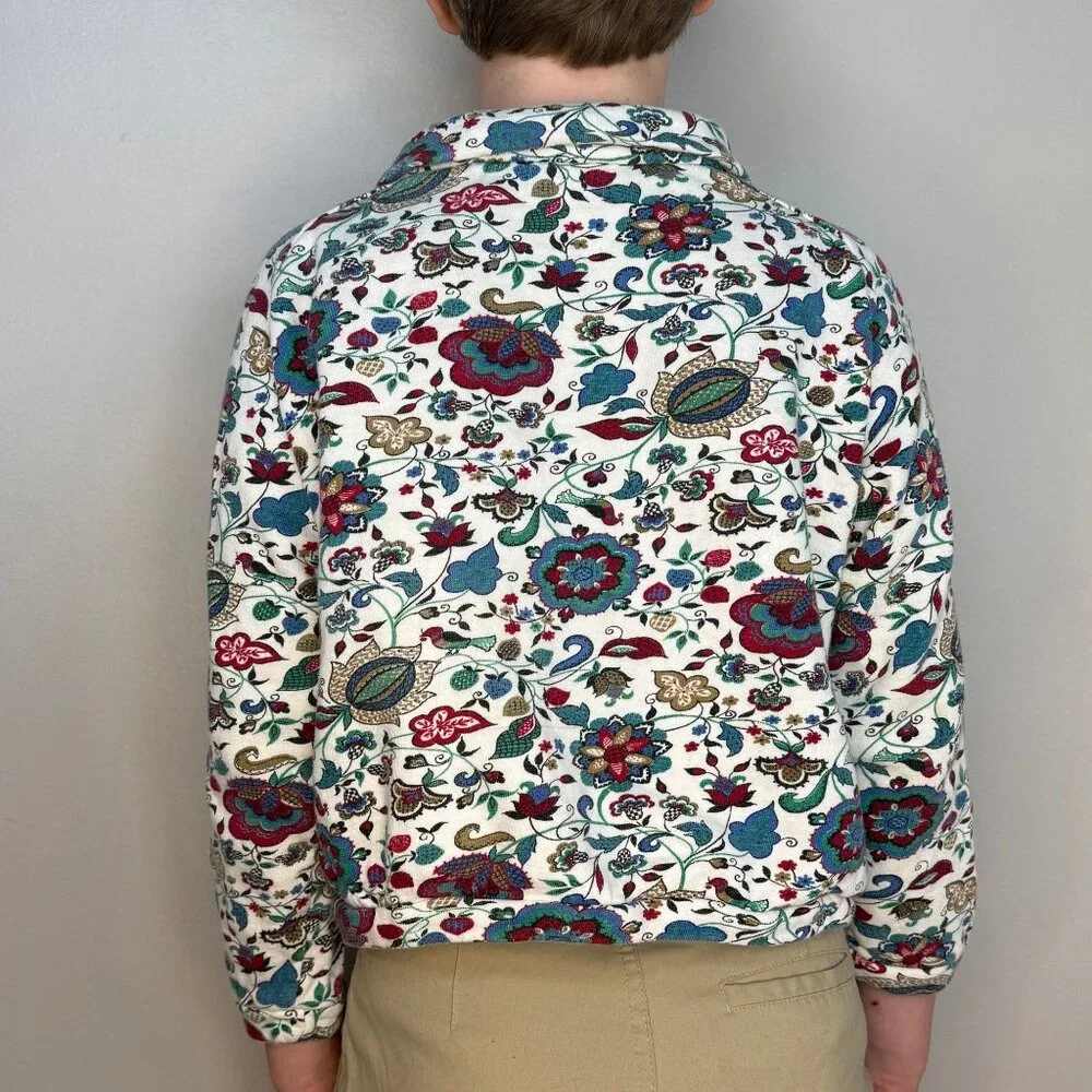 Vintage 1960s Girls’ Floral Print Sweatshirt, Half Zip, Karinda of California 8